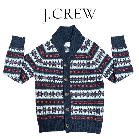 J Crew Boys Navy Patterned Cardigan Sweater with Buttons - Picture 1 of 8